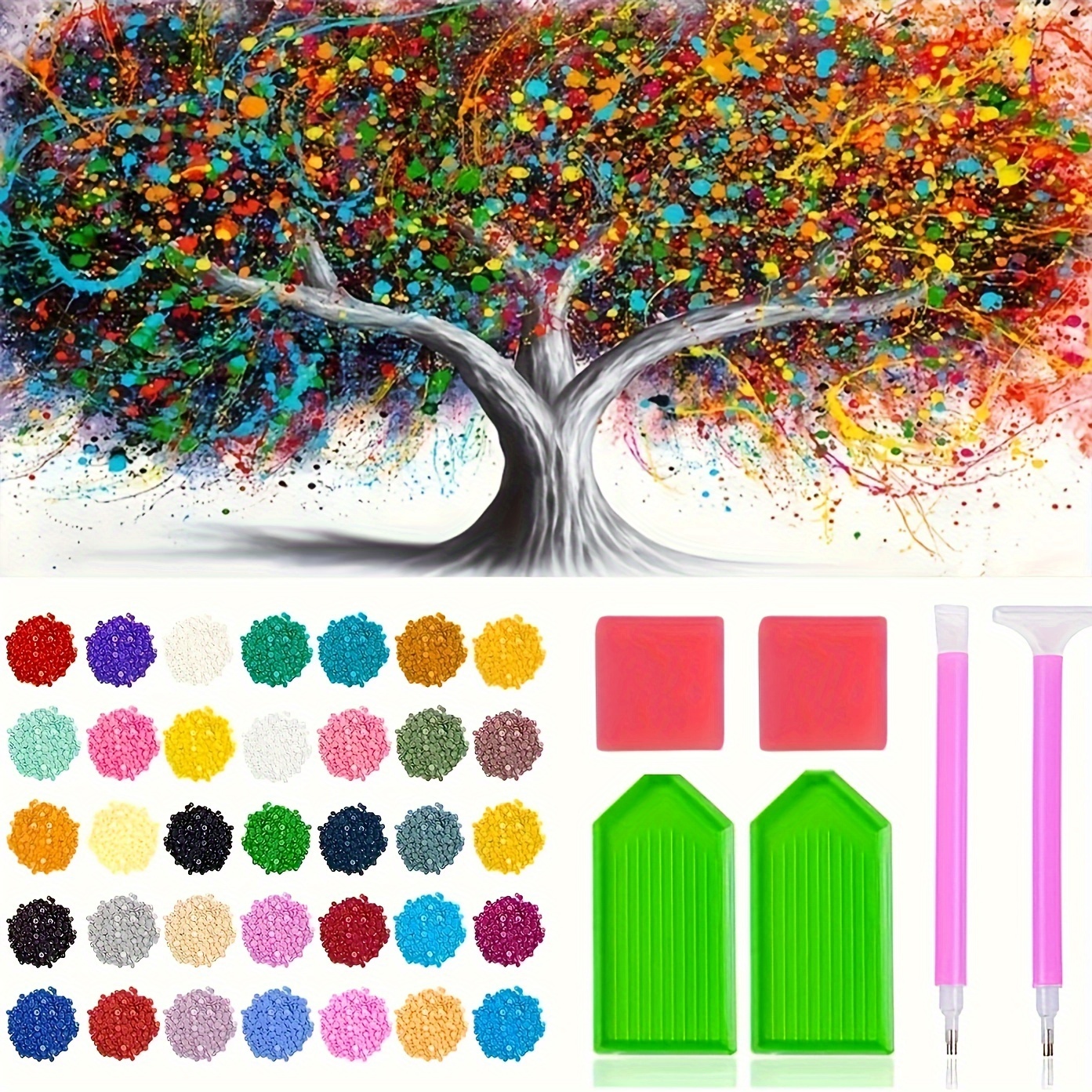 Colorful Tree Diamond Painting Handmade Diy Square Drill - Temu