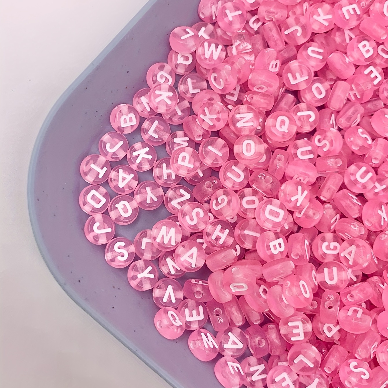 100Pcs/lot 7mm Transparent Plastic Pink Letter Loose Beads DIY  JewelryMaking Accessories Handmade Material Art Craft Necklace  BraceletKeychain