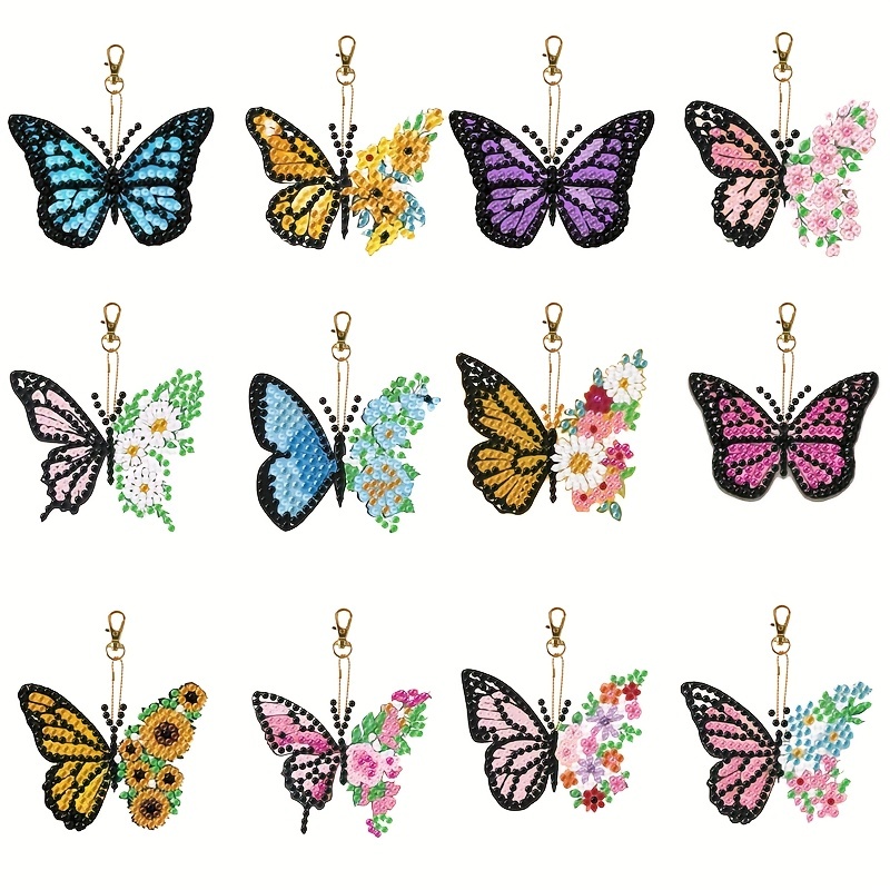  6Pc Set of Double-Sided Diamond Painting Keychains - Car, Cow,  Flower and Butterfly DIY Pendant Decorations - Cartoon Digital Painting Kit  - Perfect for Easter, Christmas, Backpacks, and More!