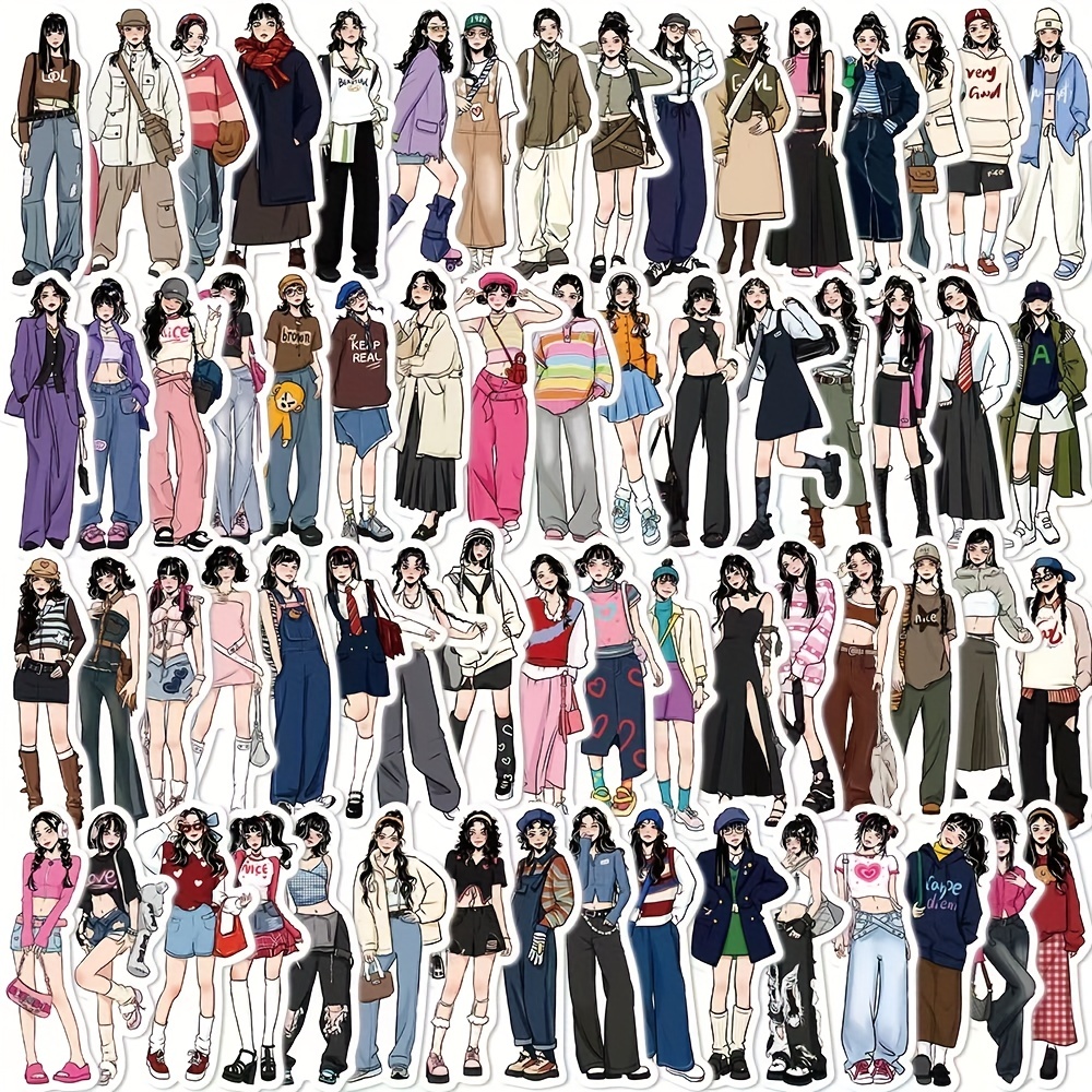 60pcs Fashion People Stickers for Journaling, Lovely Girl Four Seasons Wear  Decorative Sticker Album Planner Diary
