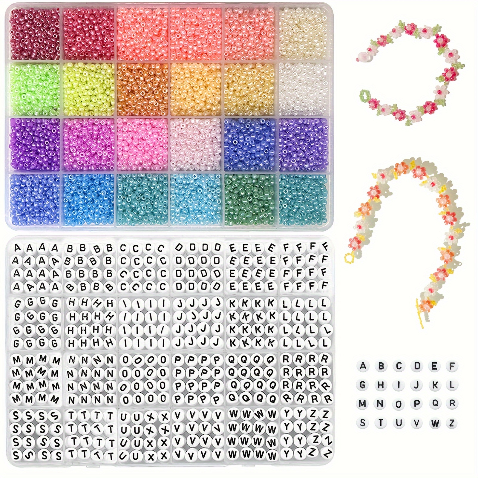 35000pcs 2mm Glass Seed Beads For Jewelry Making Small Bead Craft Set  Bracelets Necklace Ring Making Kits Letter Alphabet Beads Charms Pendants  Diy Ar