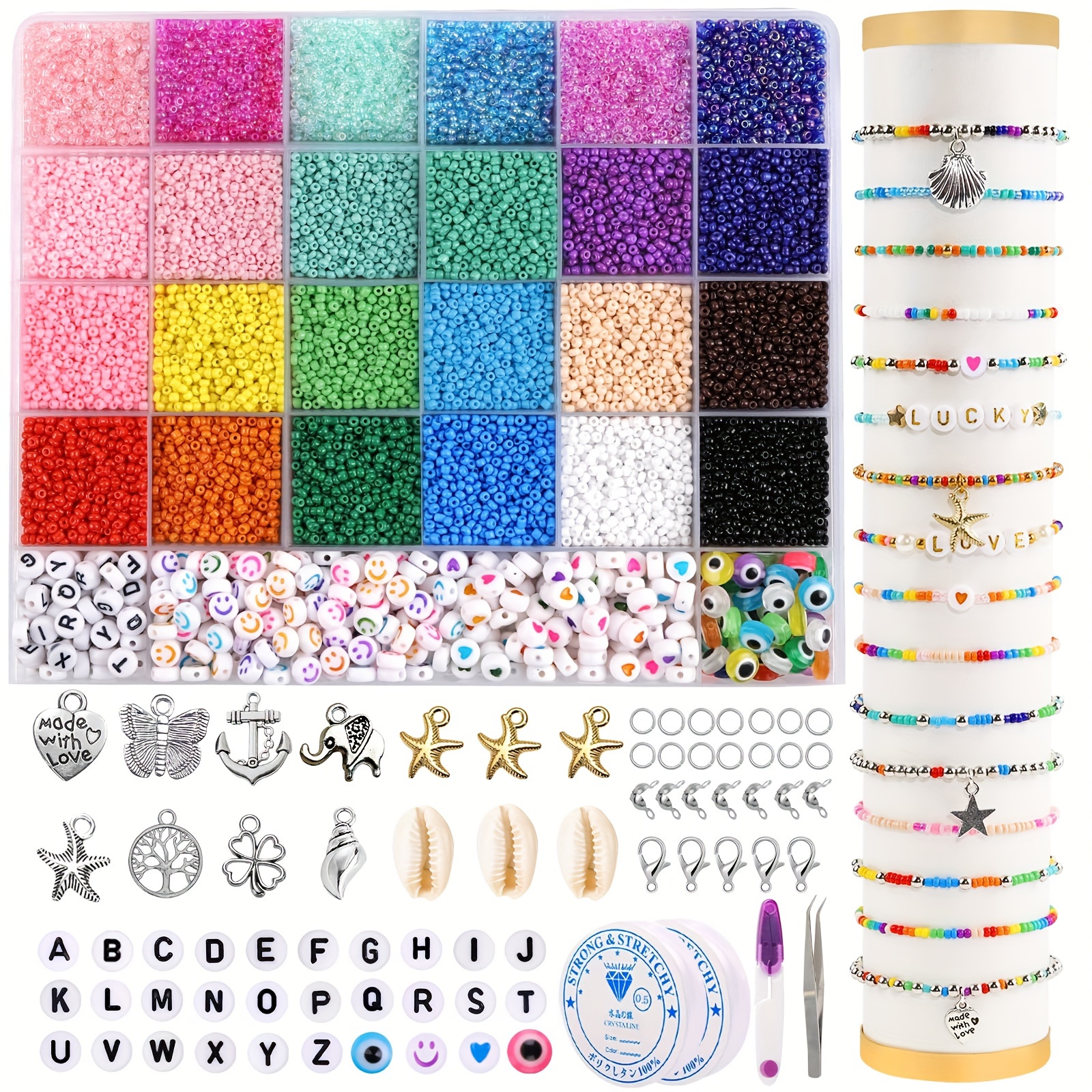 Kit de fabrication de bijoux,Perles pour Bracelet Perles d'argile colorées  avec des visages souriants et des lettres pour enfants adultes DIY Bijoux  Bracelet Collier (16 couleurs 6 mm)