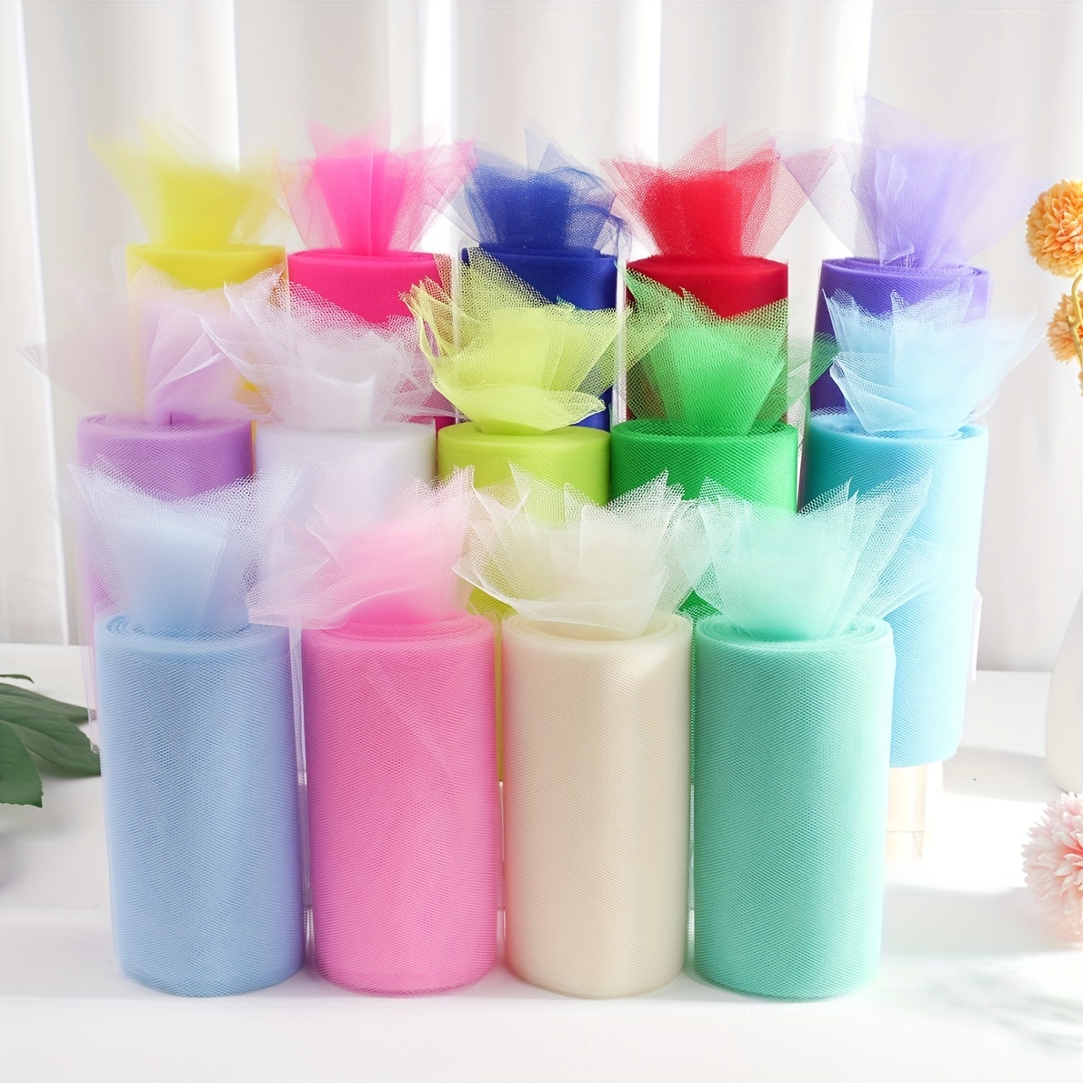 Rainbow Tulle Fabric Rolls By The Yard Sheer Tulle Ribbon - Temu