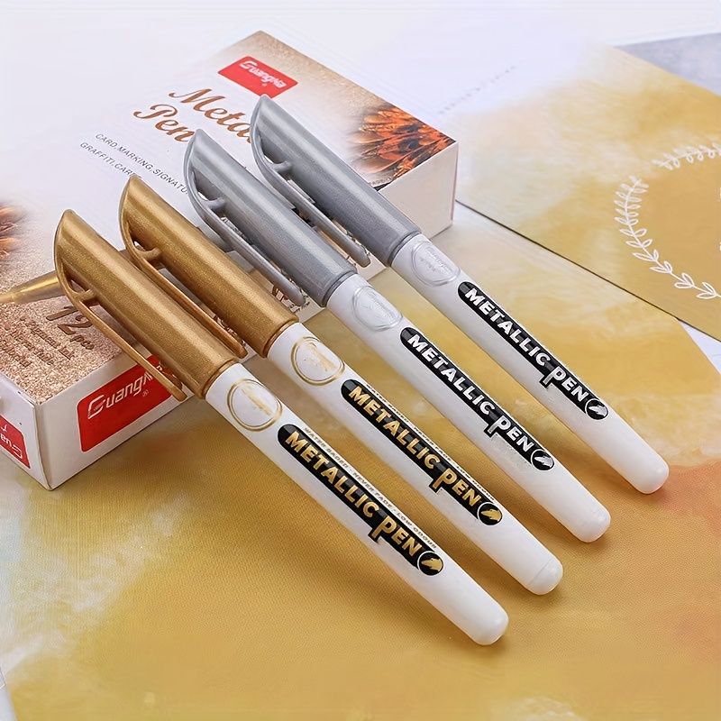 2pcs Waterproof Permanent Marker Pens Gold Silver Color Non-Toxic