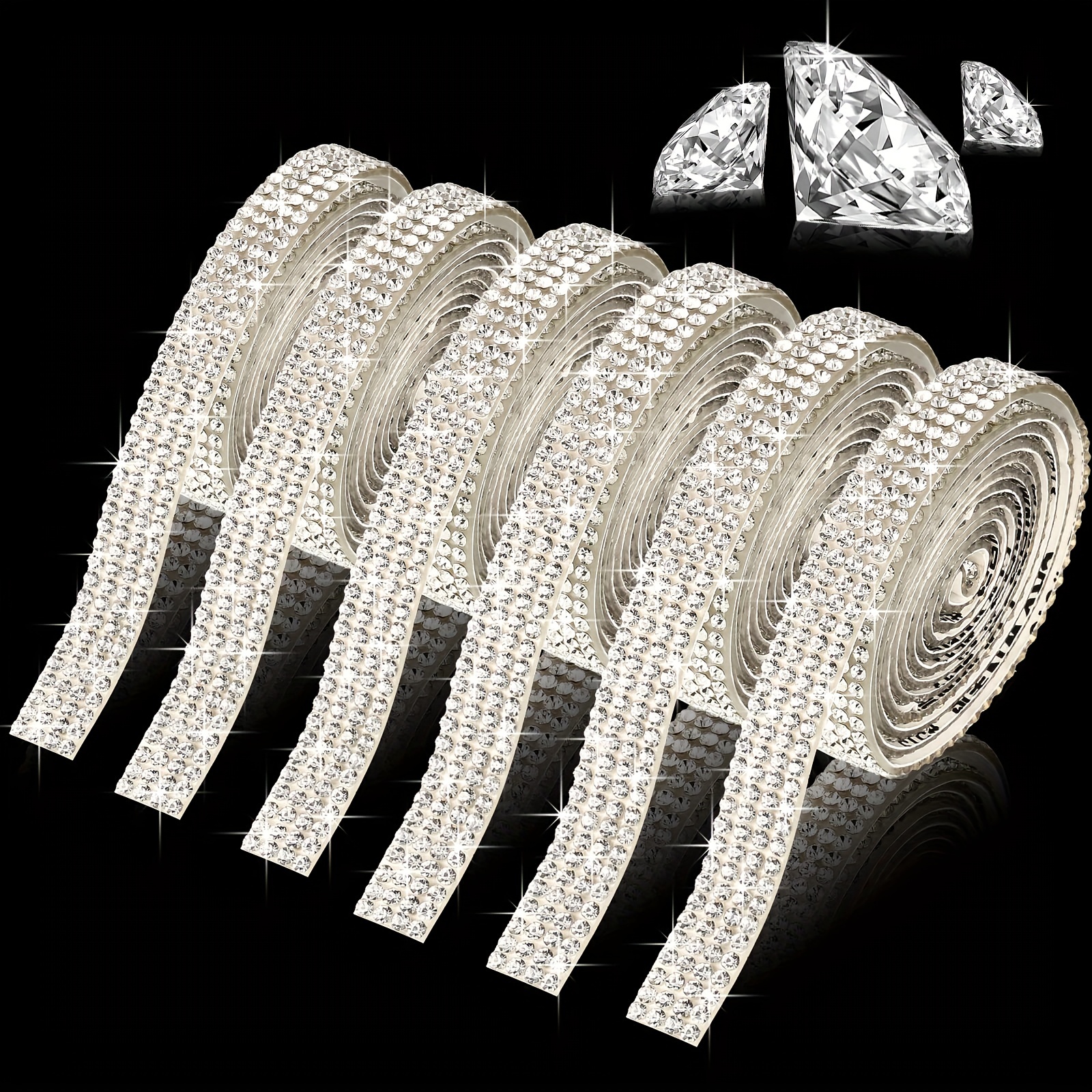 4 rollos de 8 yardas de cinta de diamantes de imitación de cristal plateado  brillante con forma de flor de diamantes de imitación de malla para