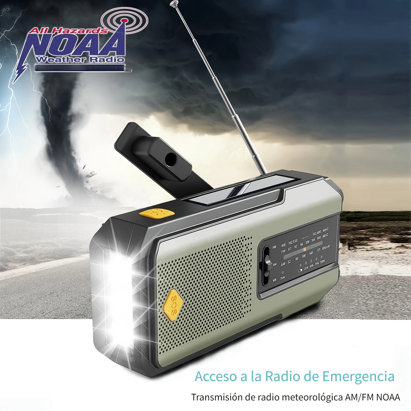Radio meteorológica de emergencia Radio multibanda solar con pilas