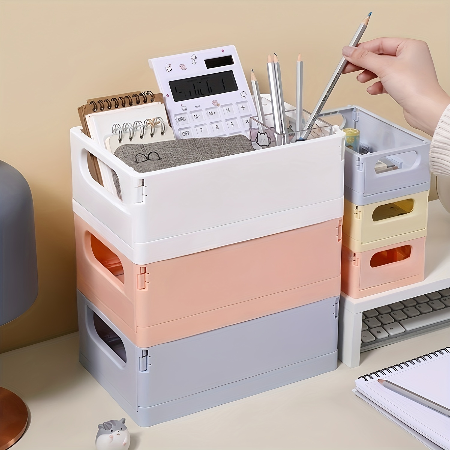 Foldable storage box Desktop Stackable Organizer Box Modern minimalist  double door Grocery cosmetics stationery small cabinet - AliExpress