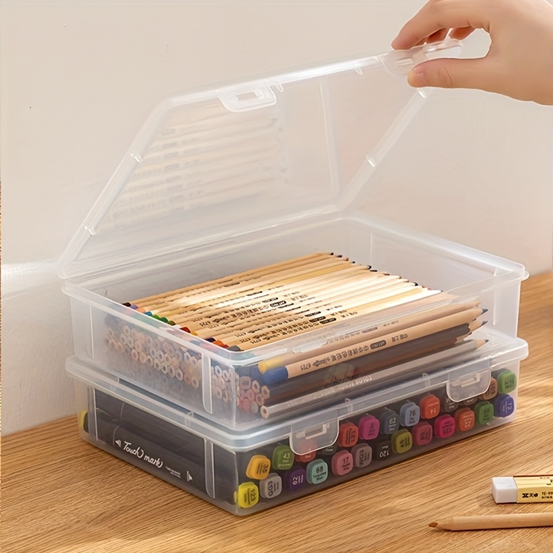 Paquete de 6 cajas de almacenamiento de plástico transparente de gran  capacidad, caja de almacenamiento para lápices de pintura con pinceles,  caja de