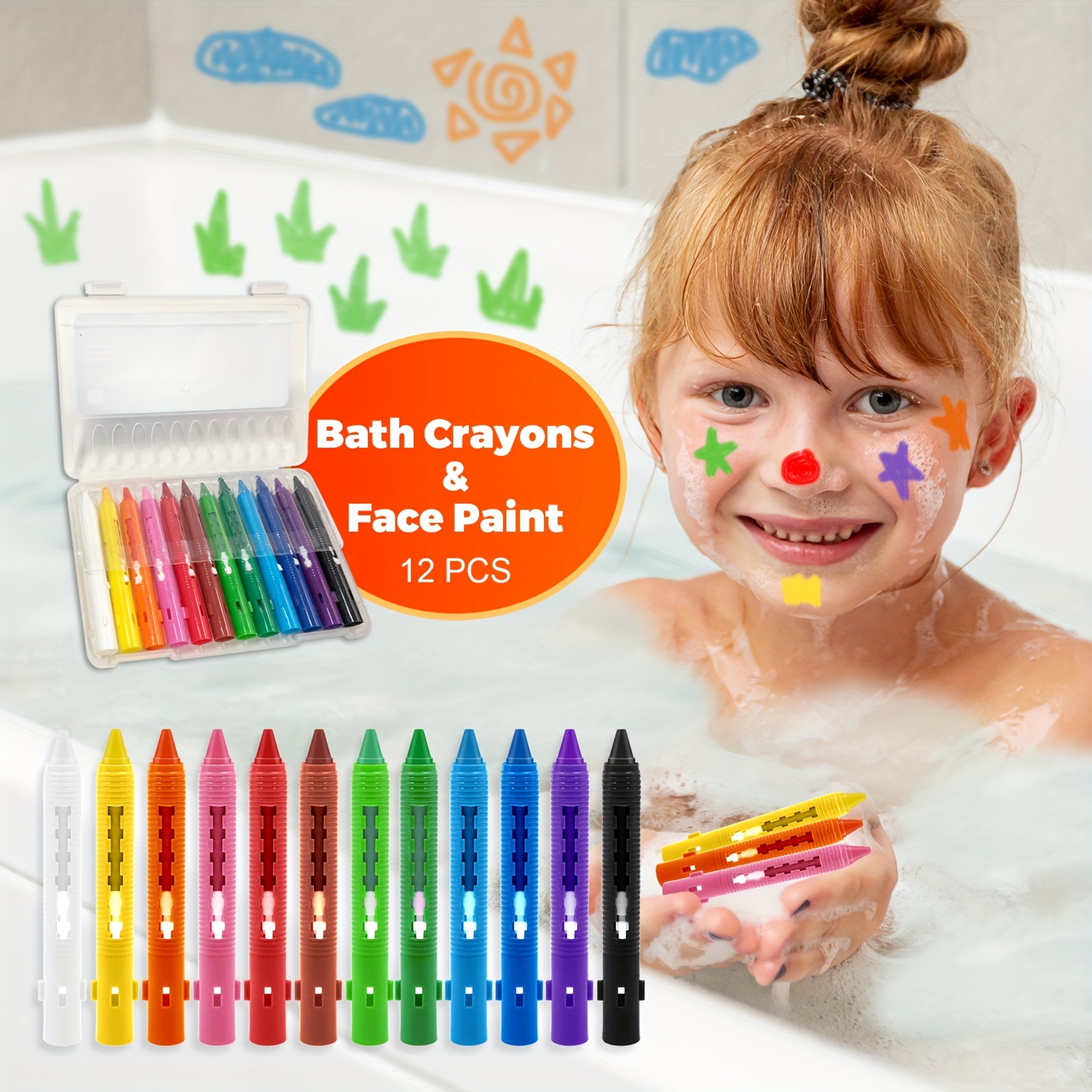 Bath Crayons Set, Bathtub Crayons Washable Easy Clean Bathtime