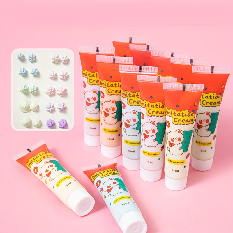 BEIJITA Whipped Cream Glue Kit - Decoden Cream Set with 10 Colors (15ml  Each), Perfect for Crafting and Decorating,Ideal for DIY Crafts and