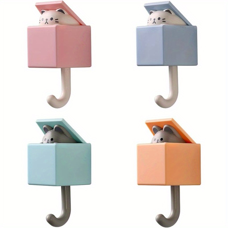 Dimeho Cute Cat Key Hook, Creative Adhesive Coat Hook Wall Mounted Adhesive  Cat Hook for Coat, Scarf, Hat, Towel,Key, Bag Wall Hanging Decorations(2