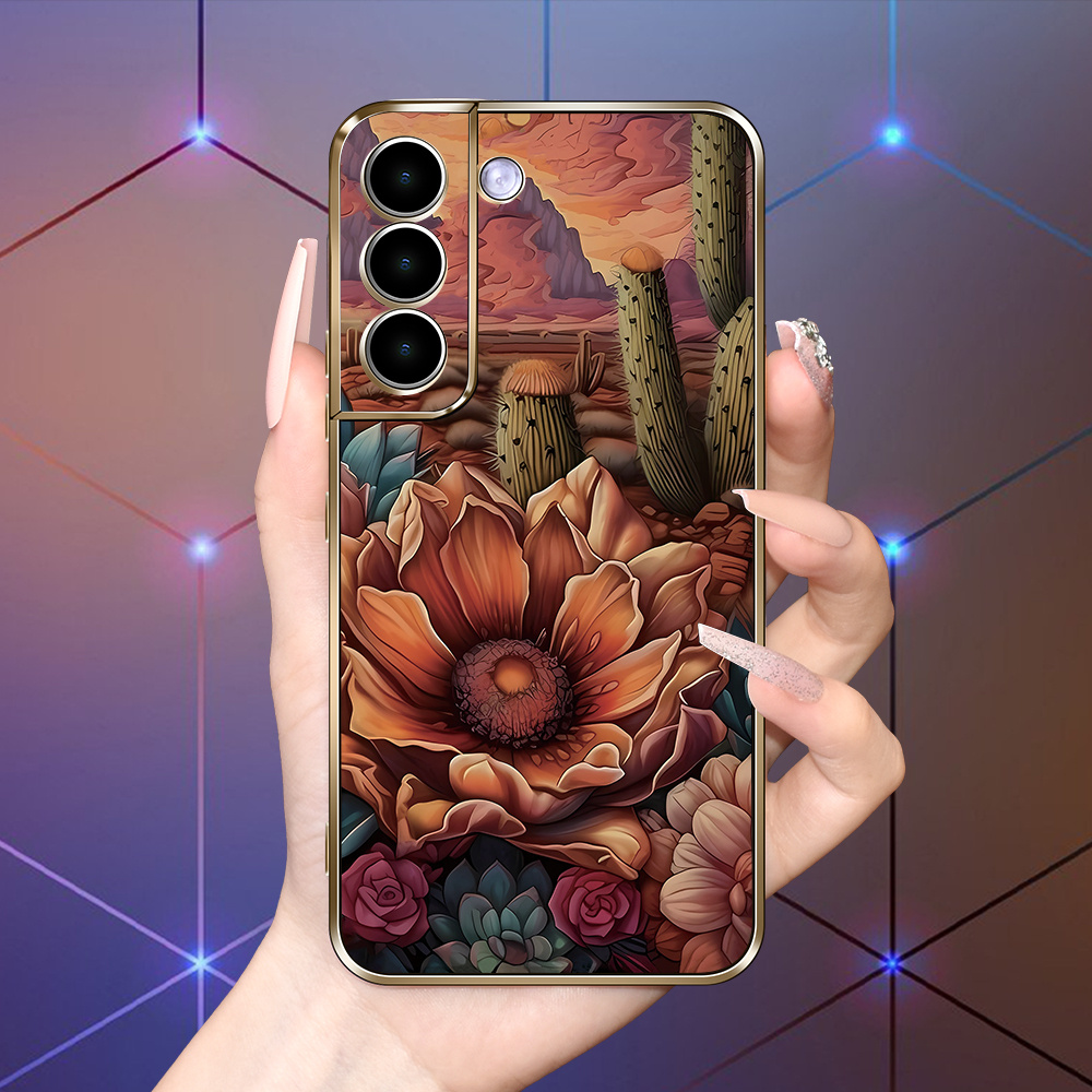 Luxury Phone Cover Geometric Flower Square Case For Samsung Galaxy S22  Ultra S23 Plus Note 20 Ultra 10 9 S21 Ultra S20 FE S10 S9