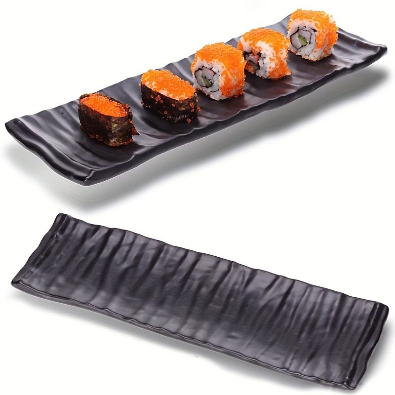 2pcs Sushi Food Dish for Home Japanese Style Sashimi Plate with Wooden Board  