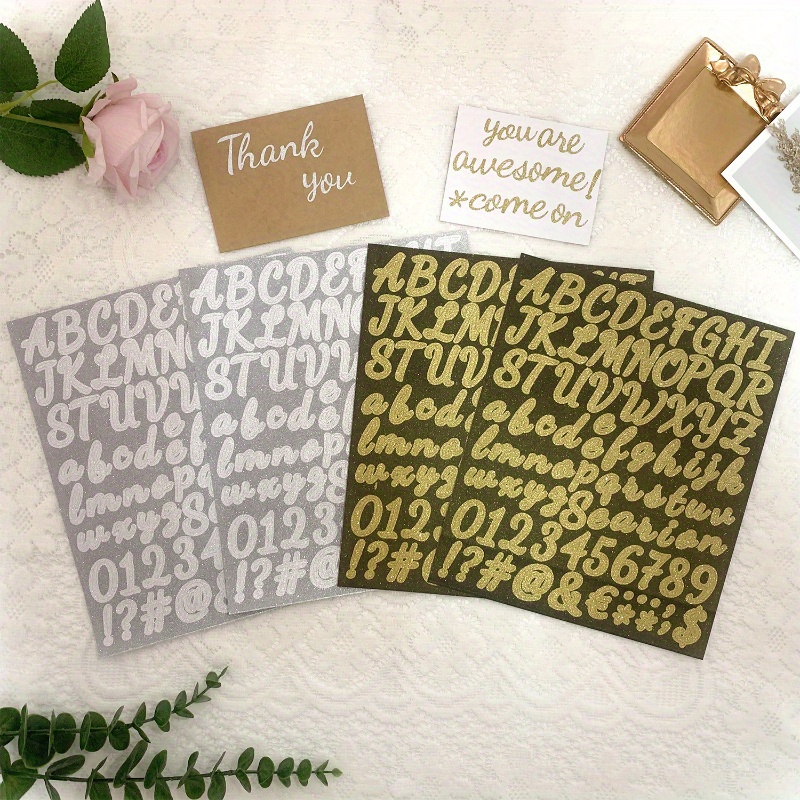 Pegatinas pequeñas con purpurina dorada, letras adhesivas, alfabeto AZ,  etiquetas para manualidades