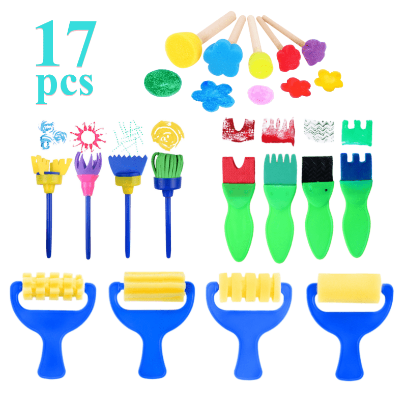 Paint Sponges For Kids Wooden Handle Foam Brush Sponge Painting Tools Early  DIY Learning Painting Set For Kids Toddlers - AliExpress