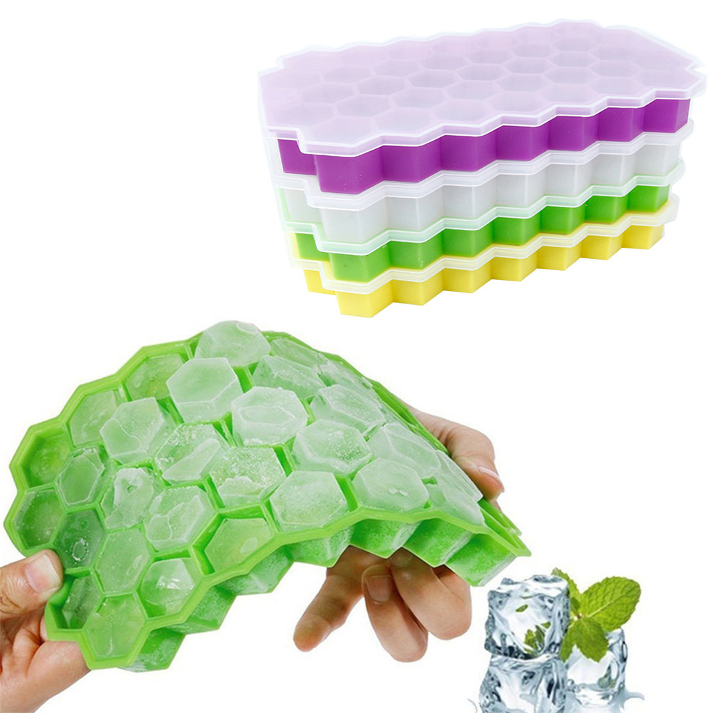 Silicone Ice Cube Tray Set (2 Pack) Honeycomb Shaped Flexible Ice Trays  With Covers BPA Free Silicone Ice Tray Molds With Removable Lid, Creates 74 Ice  Cubes For Chilled Drinks