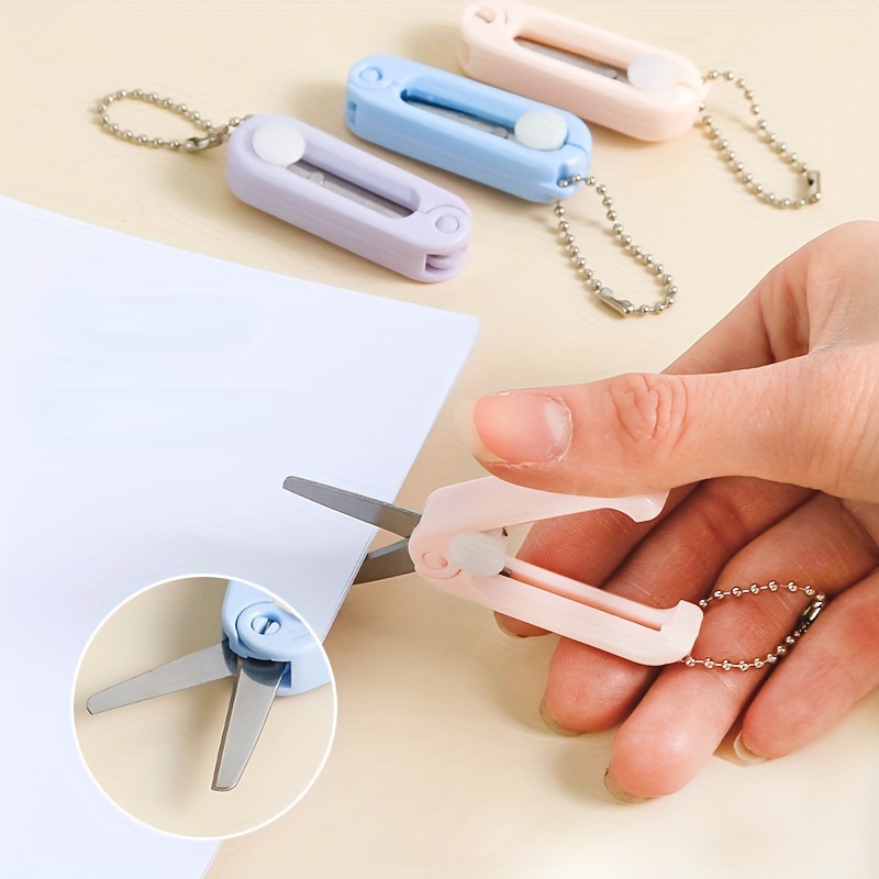 N/C 4 Pieces Foldable Small Scissors,Portable Mini Travel Scissor,Big Size  Stainless Steel Folding Scissor with Keychain Pointy Small Sewing Fold Up