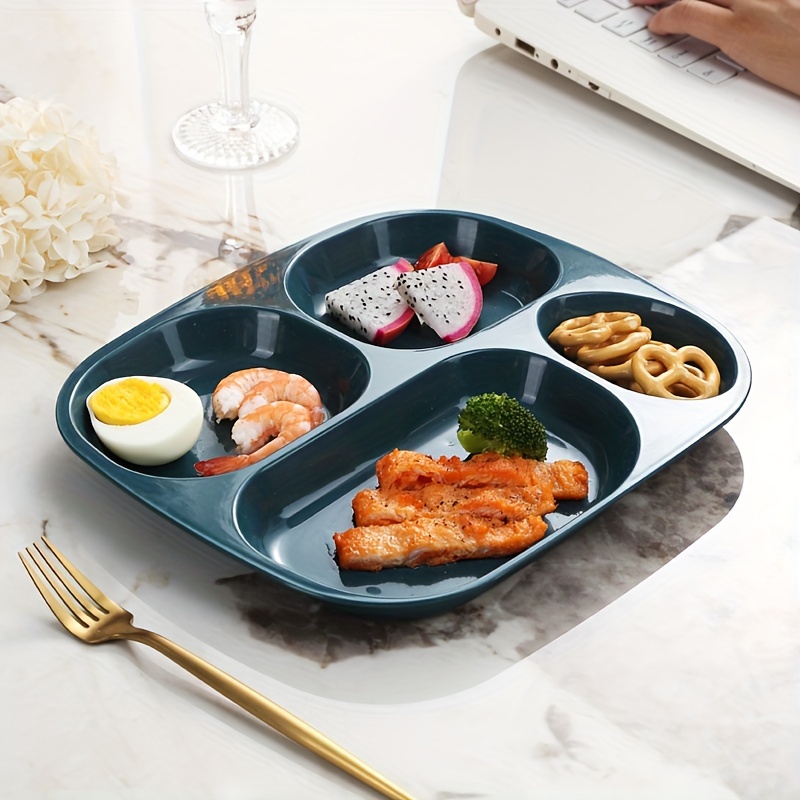 Wheat Straw Divided Plates, 5 Compartment Plates Reusable, Plastic School  Lunch Tray with Dividers for Adults, Food Section Plates Diet Dinner  Serving