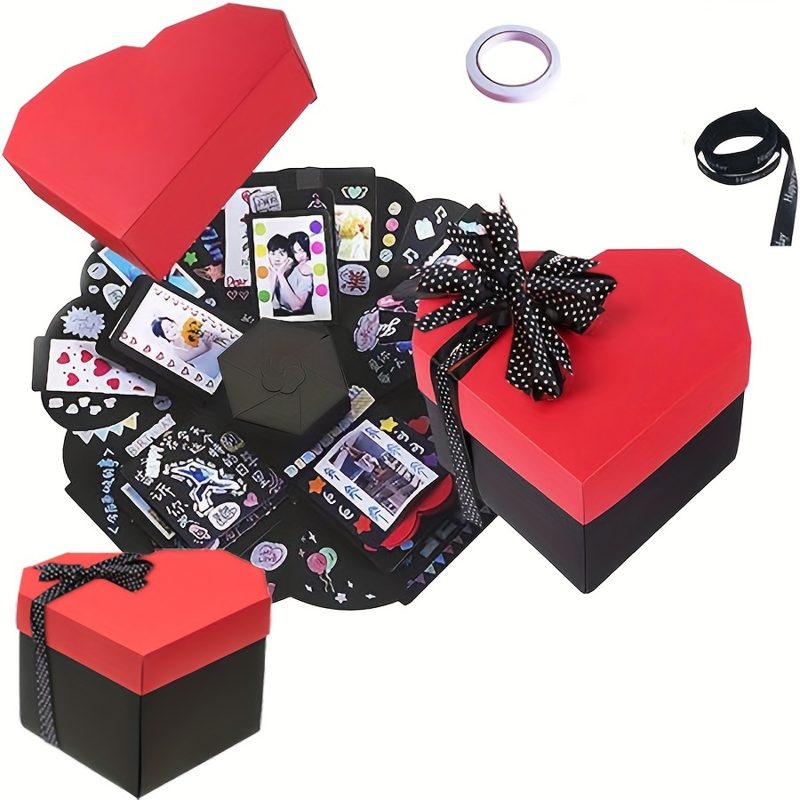 Caja de explosión de regalo, foto creativa sorpresa, caja de amor  explosiva, caja de fotos de memoria de amor con 4 caras para aniversario,  cumpleaños, día de San Valentín y boda (negro) : Hogar y Cocina 