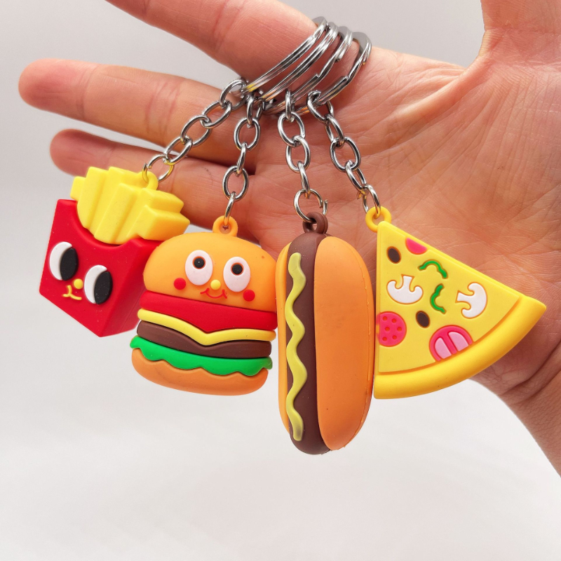 1pc Creative Simulation Food Keychain Pendant, PVC Soft Rubber Hamburger Fries Pizza Hot Dog Toy Keychain Gift,$0.99,Temu