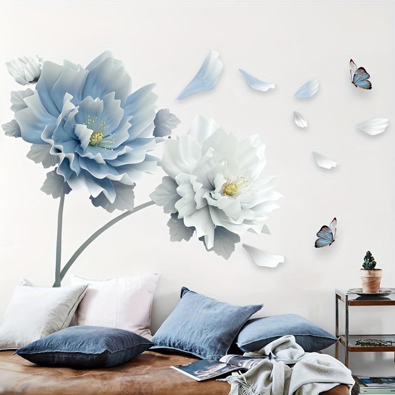 decalmile Stickers Muraux Grand Arbre Fleurs Bleues Autocollant Mural  Floral Aquarelle Oiseaux Décoration Murale Chambre Salon Bureau :  : Bricolage
