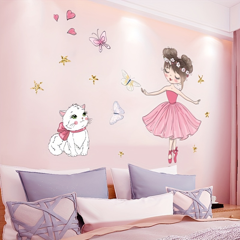 Fiamond Kittycute Kitty & Butterfly Wall Sticker - Pvc Self-adhesive For  Girls' Room