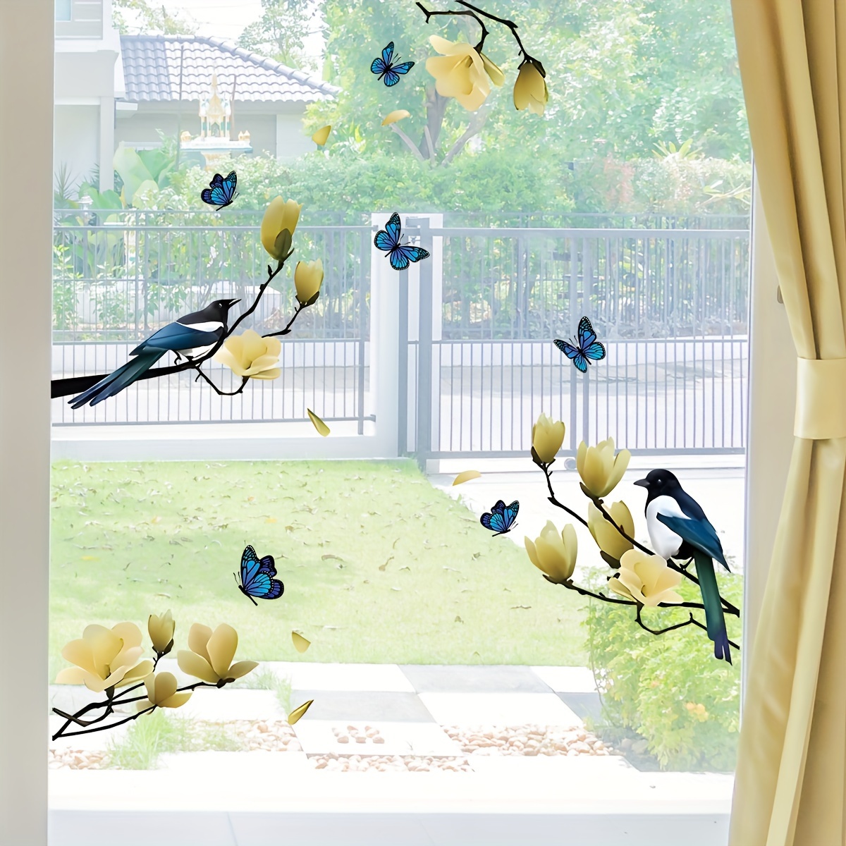  Papel pintado autoadhesivo de PVC, diseño de flores y pájaros  pintados a mano con diseño de flores y pájaros, despegar y pegar, para  pared, póster de pared, decoración del hogar, para