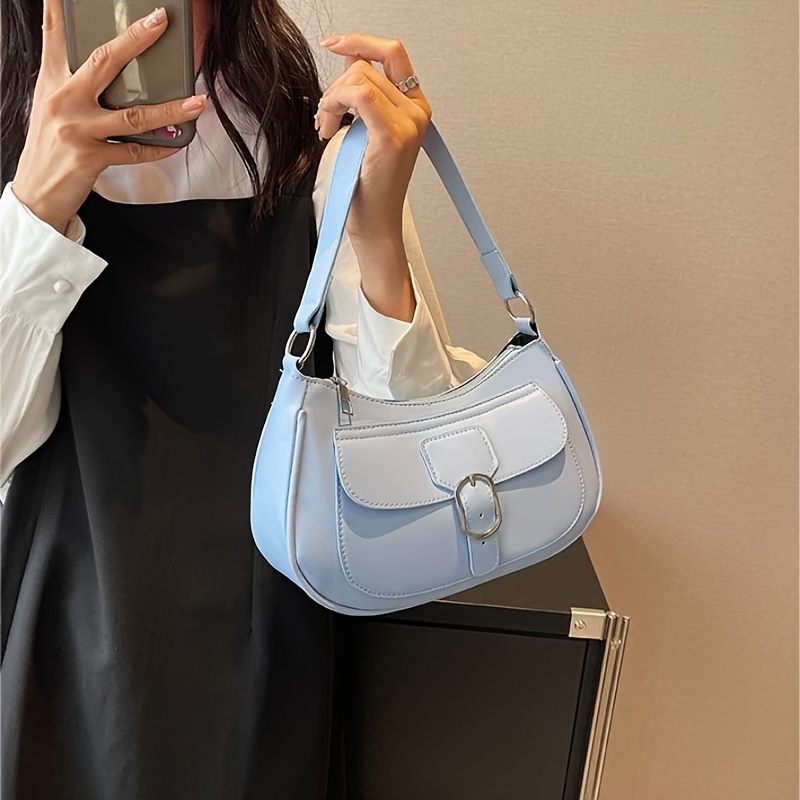 Retro Minimalist Style Women's Underarm Bag, Solid Color Shoulder Bag,  Versatile Zipper Crescent Shaped Handbag - Temu