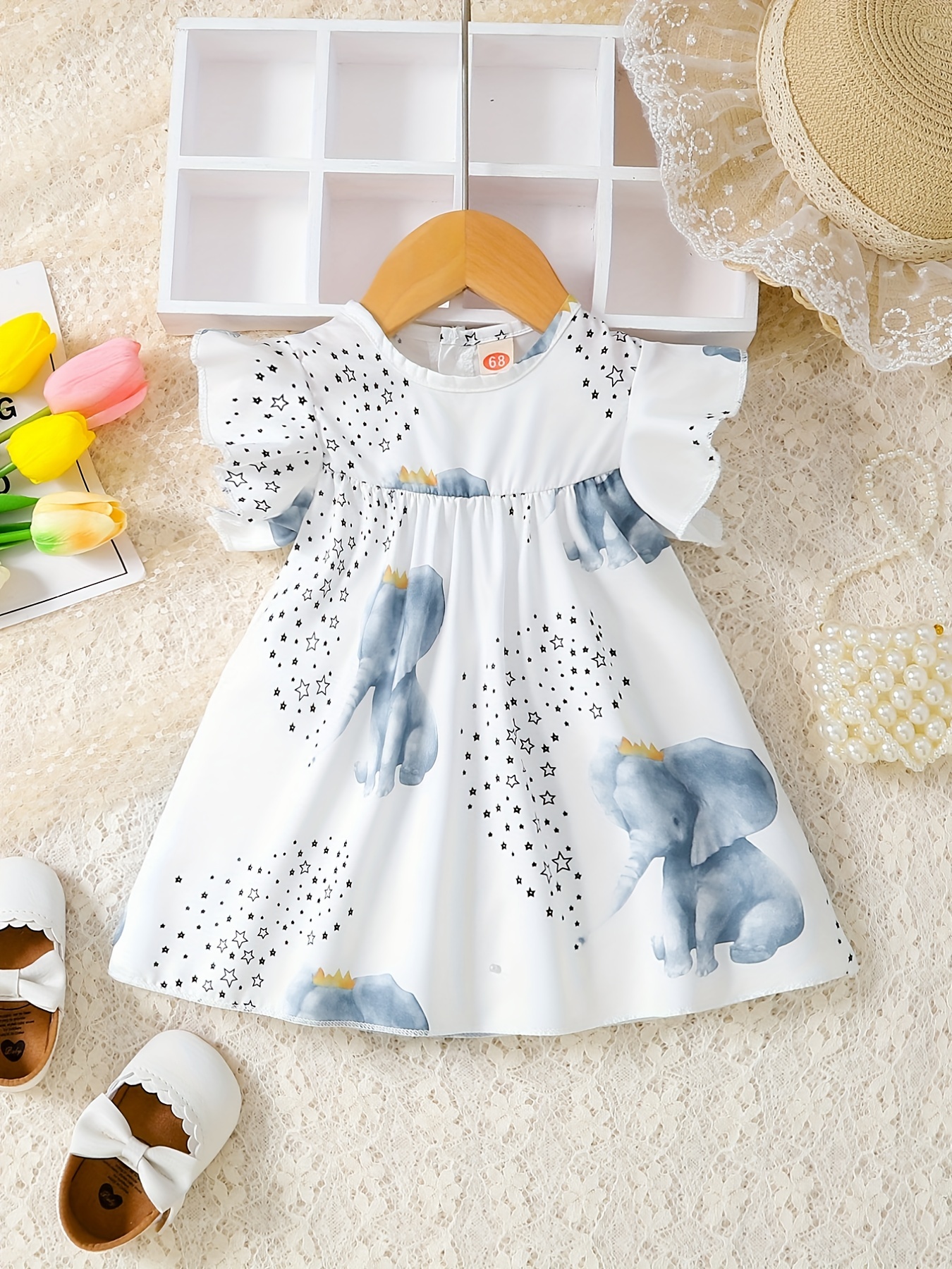 Dazzerake Ensemble Bébé Fille Tenue Bébé 3 Pièces Imprimé Éléphant