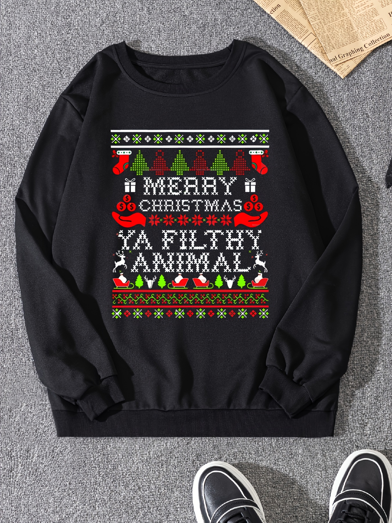 Mens Christmas Sweaters Elk Snowflake Graphic Casual Pullover Knitted  Fashion Jumper Tops Long Sleeve Loose Comfort Sweater