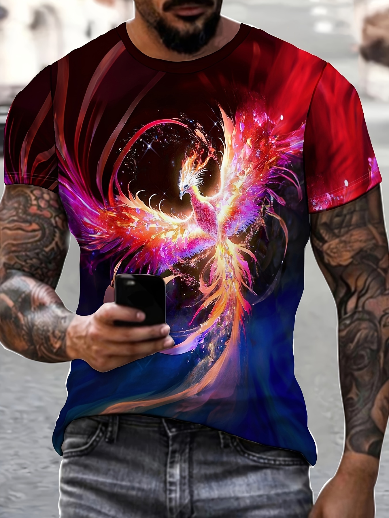 Camiseta Estampado Fiery Phoenix Camisetas Hombre Camiseta - Temu