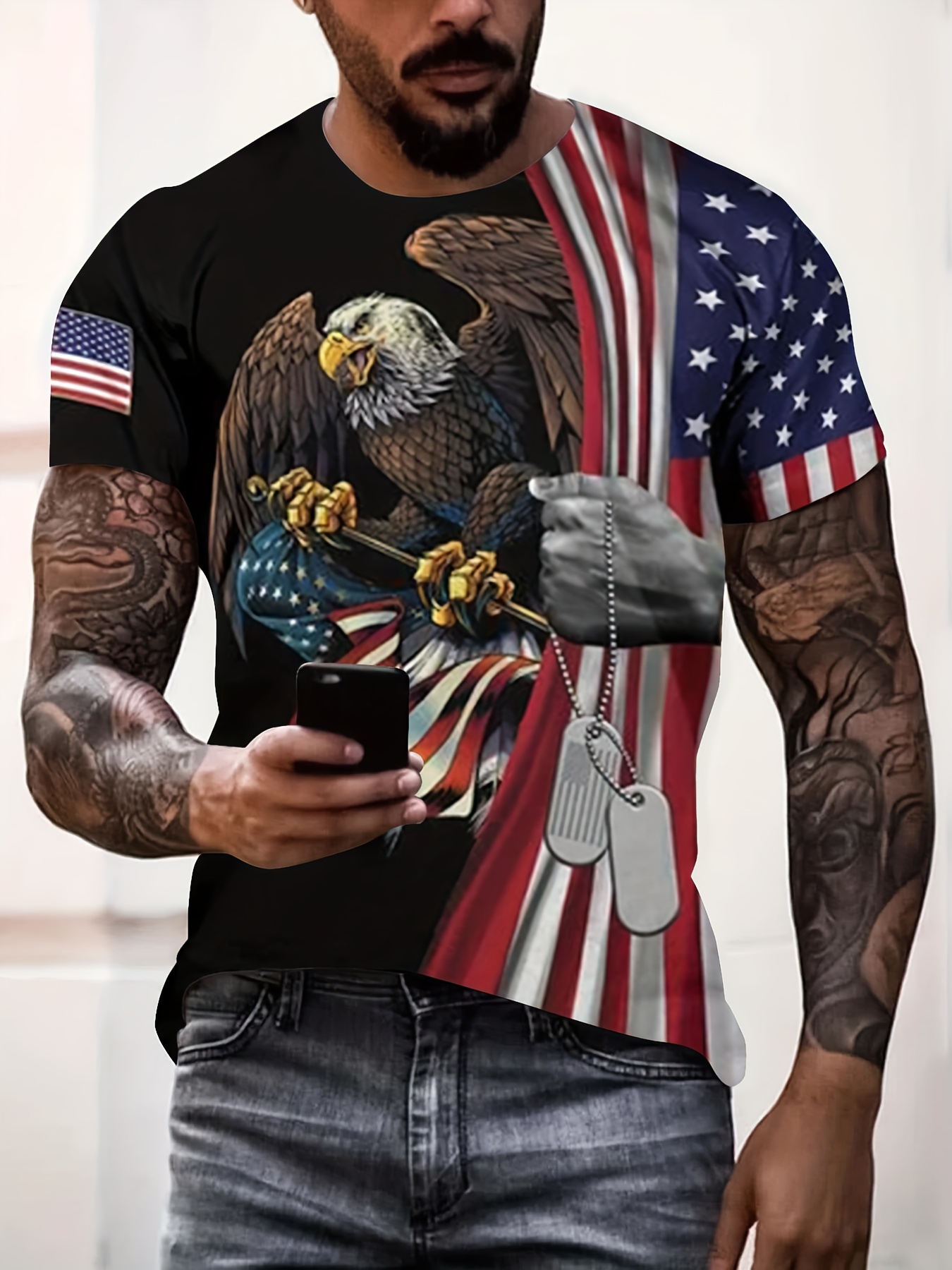 Eagle And Usa Flag Print Camiseta Manga Larga Novedad - Temu Chile