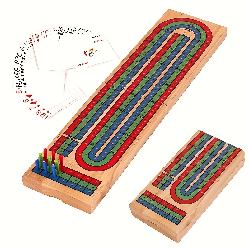  WE Games Wooden Cribbage Board Game Set with Storage, Solid  Wood Continuous 3 Track for 2-3 Players, Includes 9 Metal Pegs & Deck of  Cards, Great for Travel, for Adults and