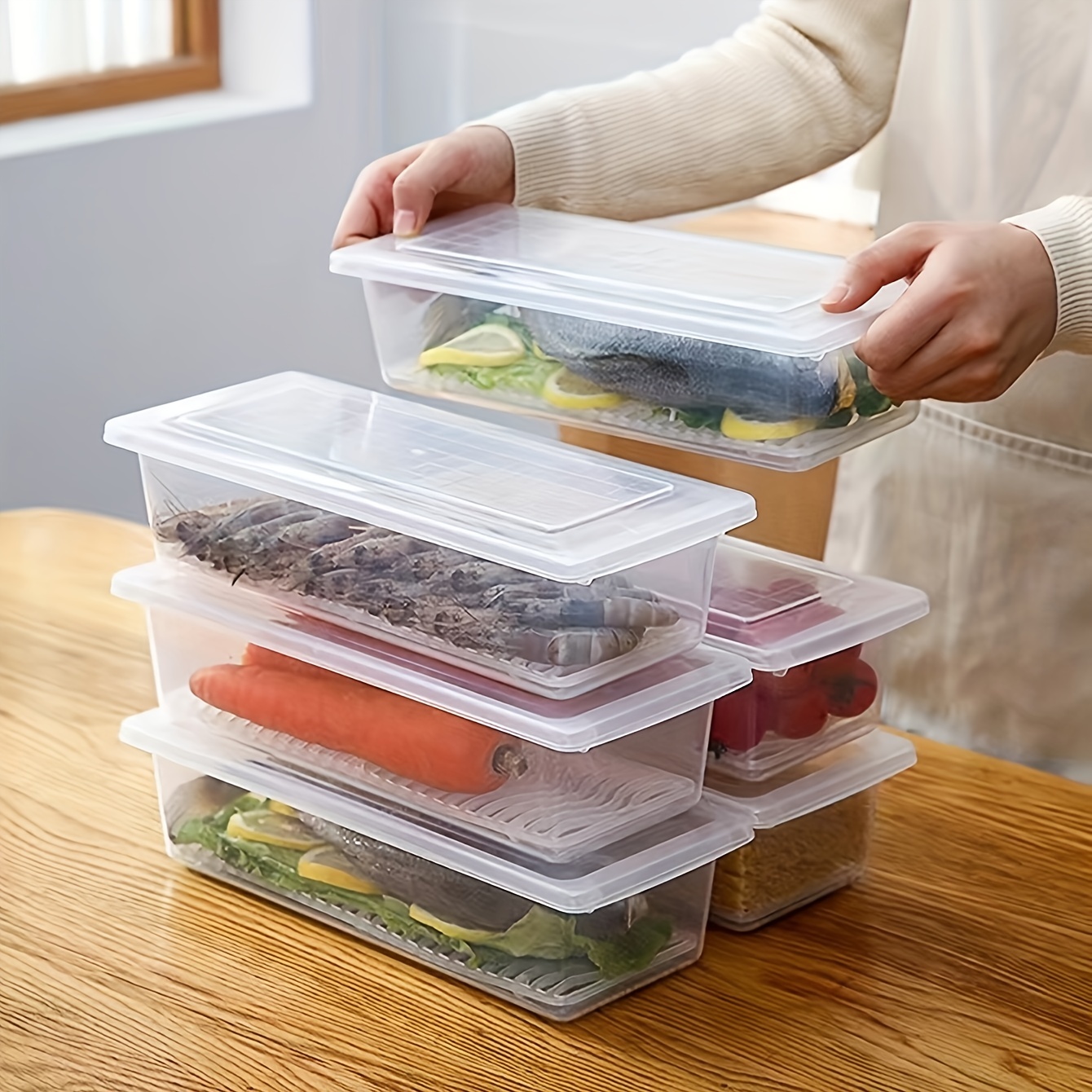 Big Clear! Storage Jar Container Food Storage Container,Fridge Container  Box Lids for Egg Vegetable Meat Kitchen BPA Free Takeaway Organizer 