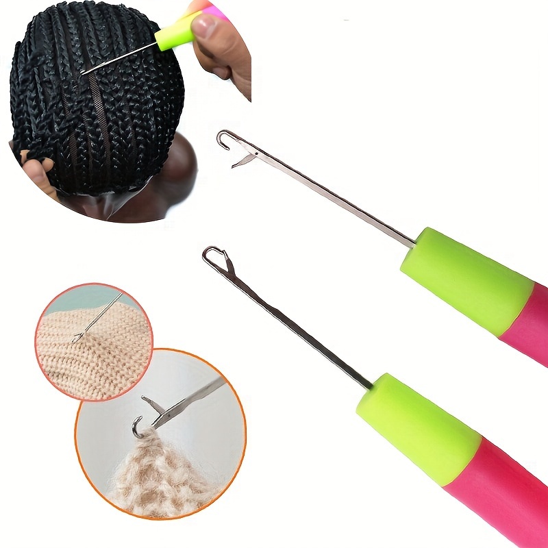 UPerfe 5pcs Latch Hook Tool Crochet Needles Hooks for Hair 1pc Wooden Bent Latch Hook Supplies and 4 Size Plastic Latch Hook Needle Kit for Hair Extension