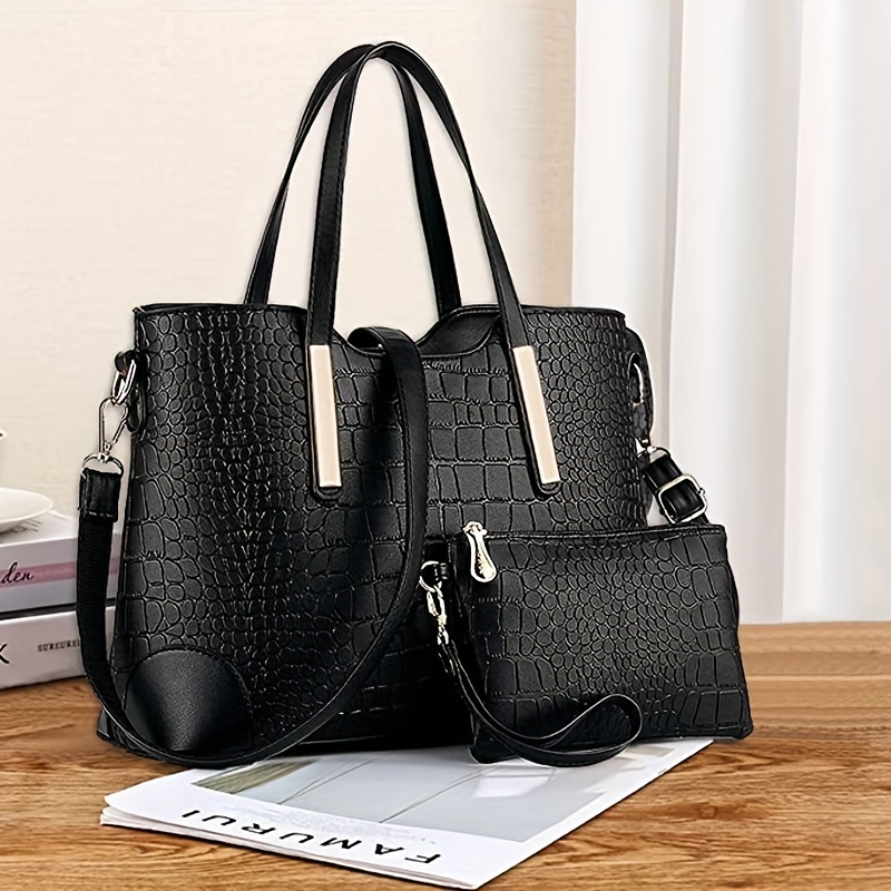 Argyle Embossed Tote Bag For Women, Fashion Pu Leather Handbag, Large  Capacity Shoulder Bag - Temu Bahrain