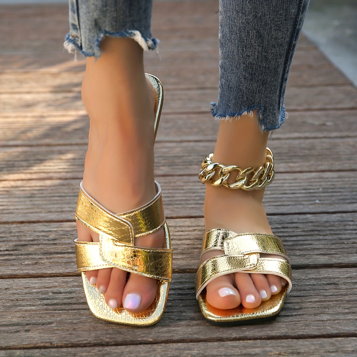 Gold slide on on sale sandals