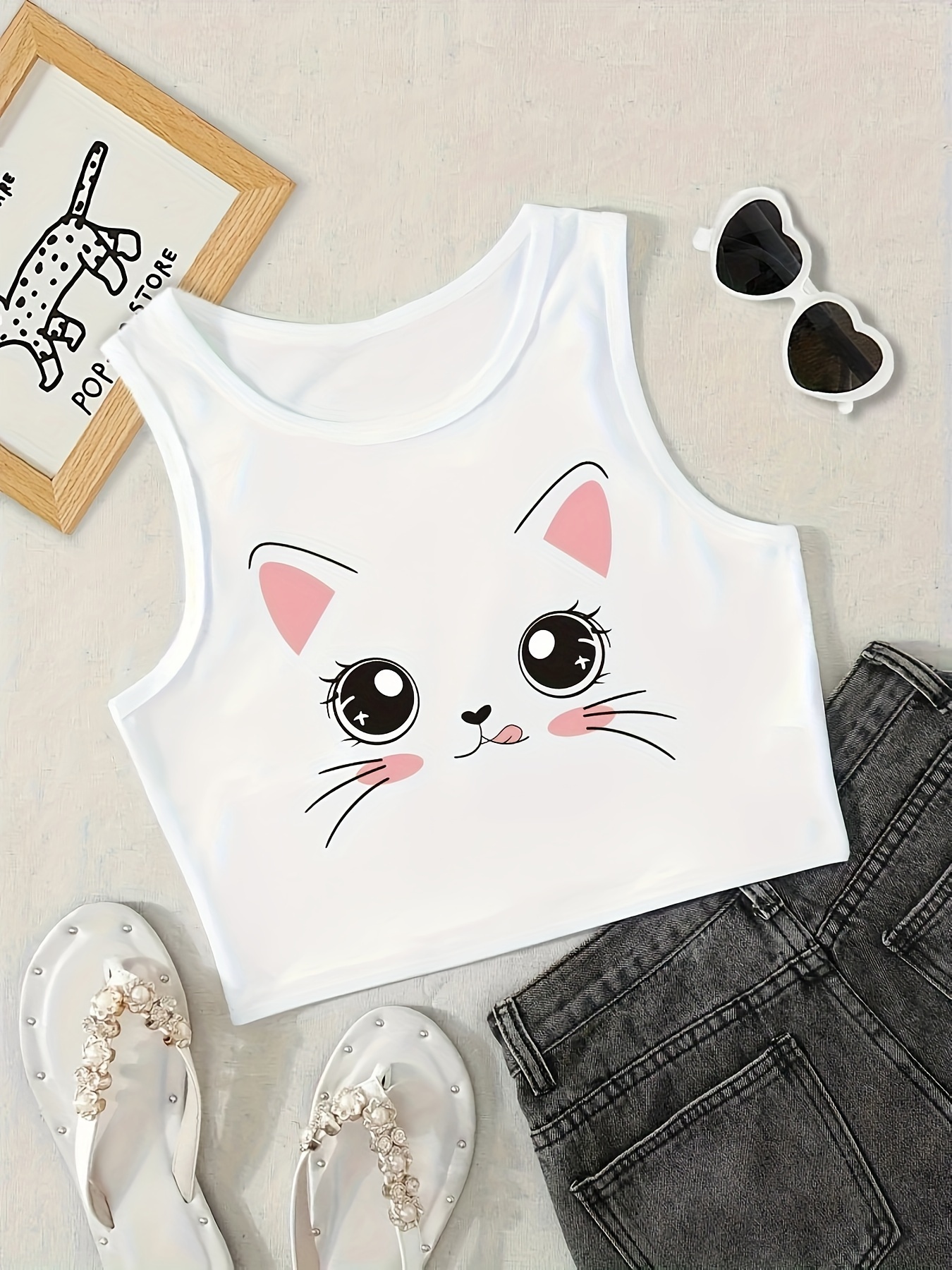 2pcs Girls Stylish Colorblock Print Sports Tank Top Set, Sports Casual Crop  Top For Summer