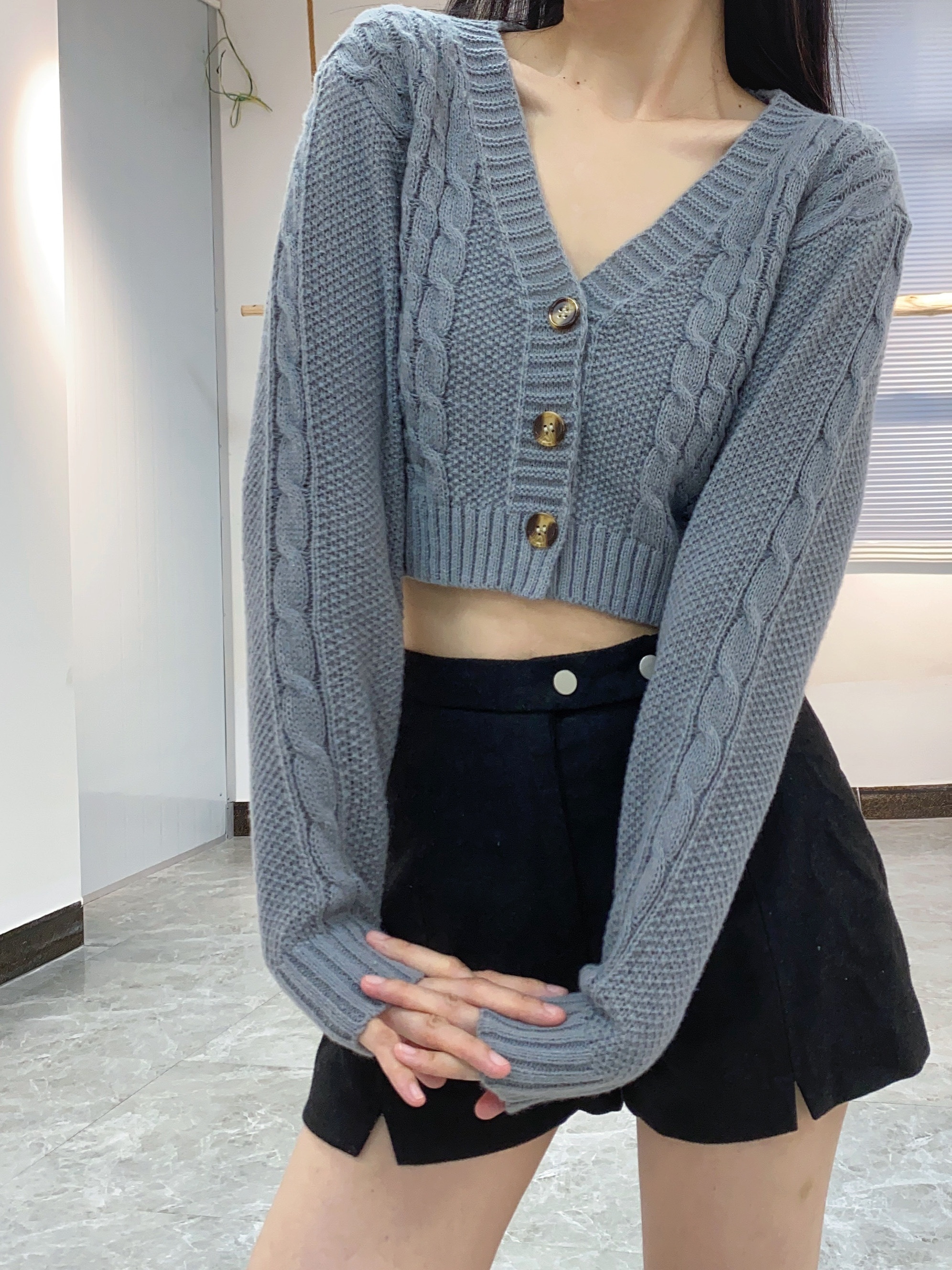 Crop top discount button up sweater