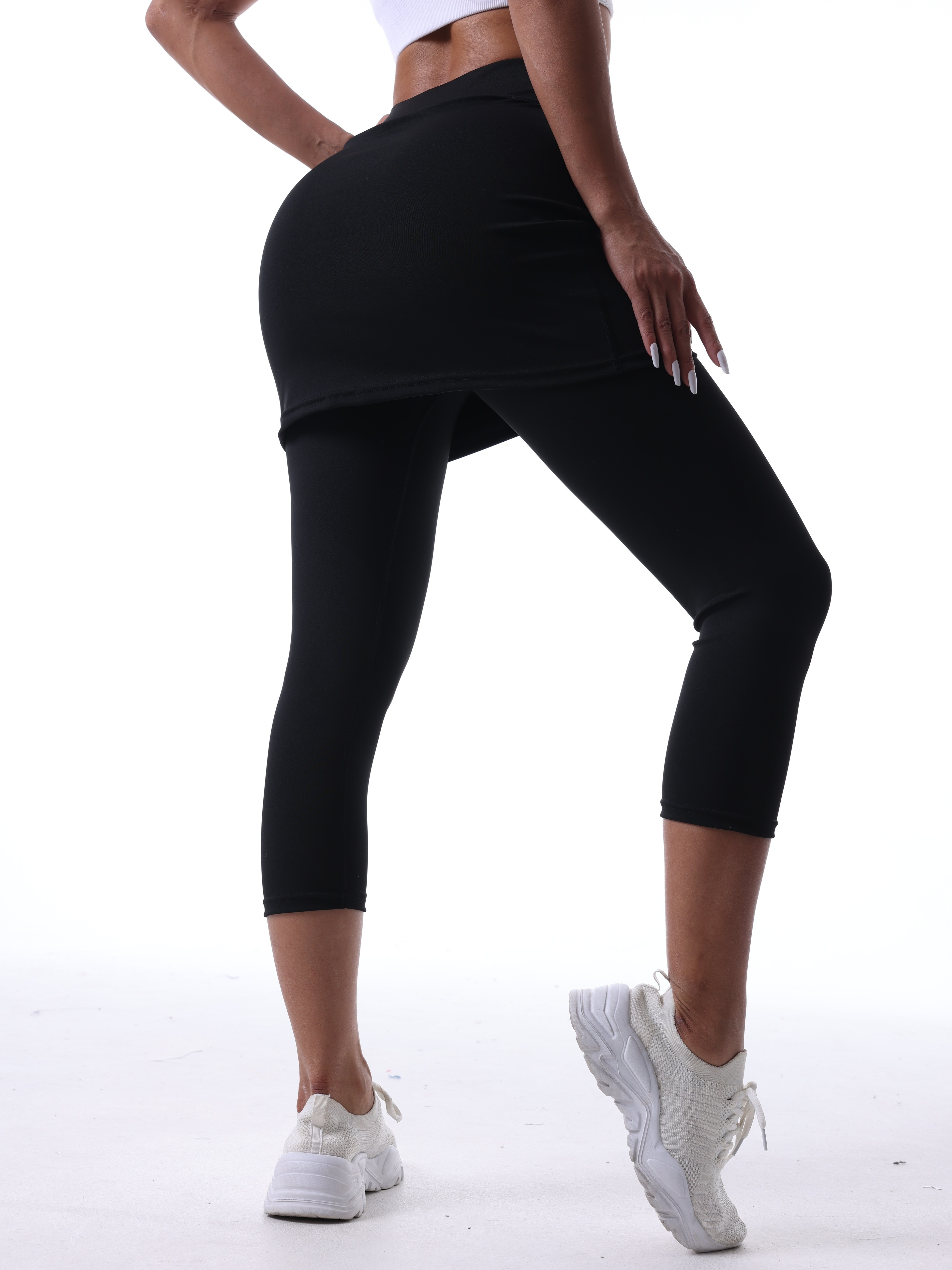 *° Women's 2-in-1 Solid Color Tennis Skirts With Leggings, Stretchy Outwear  Sports Pants For Yoga Fitness Running, Casual Pants, Women's Activewear