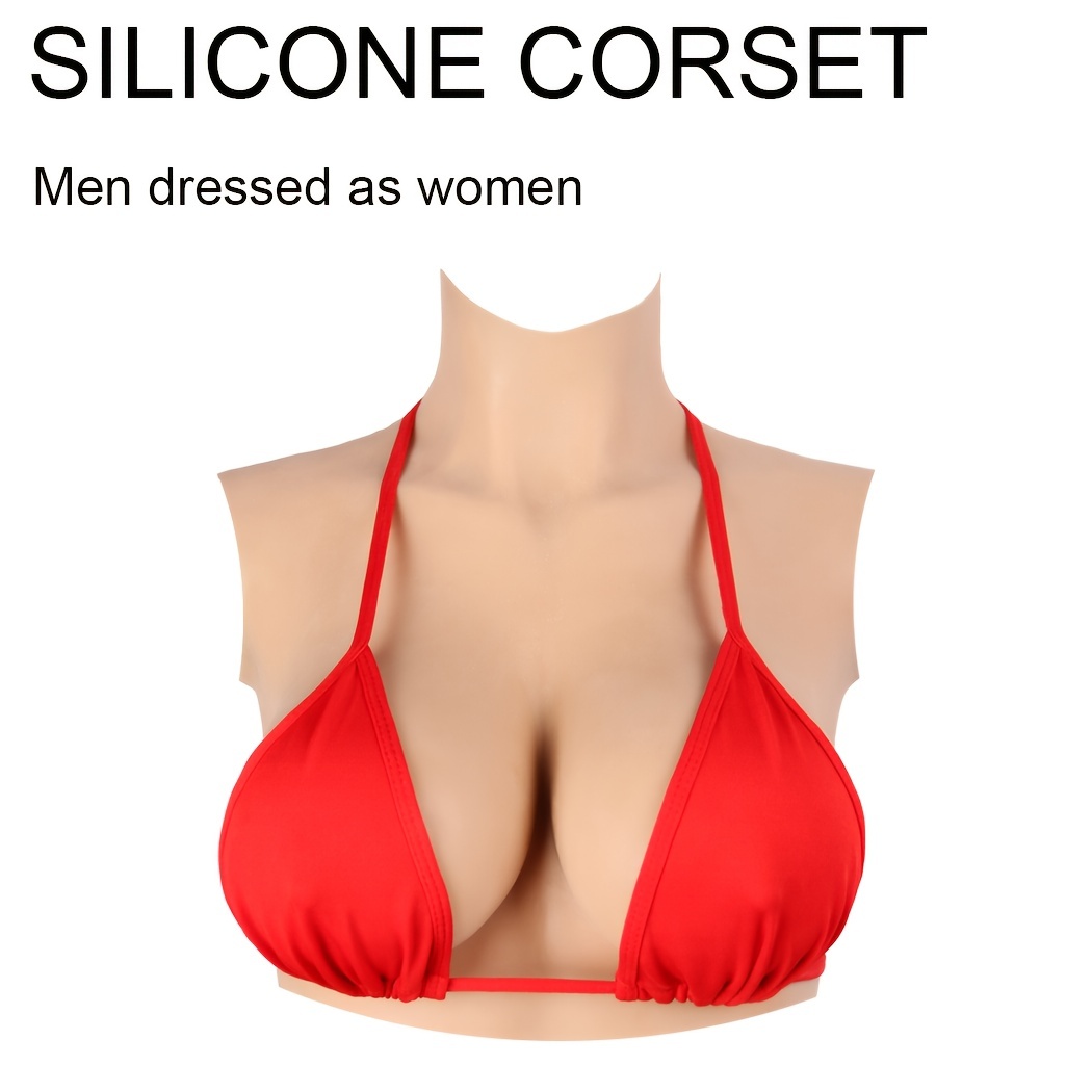 1pcs Crossdressing Silicone Breast E Cup Chestpiece Round Neck