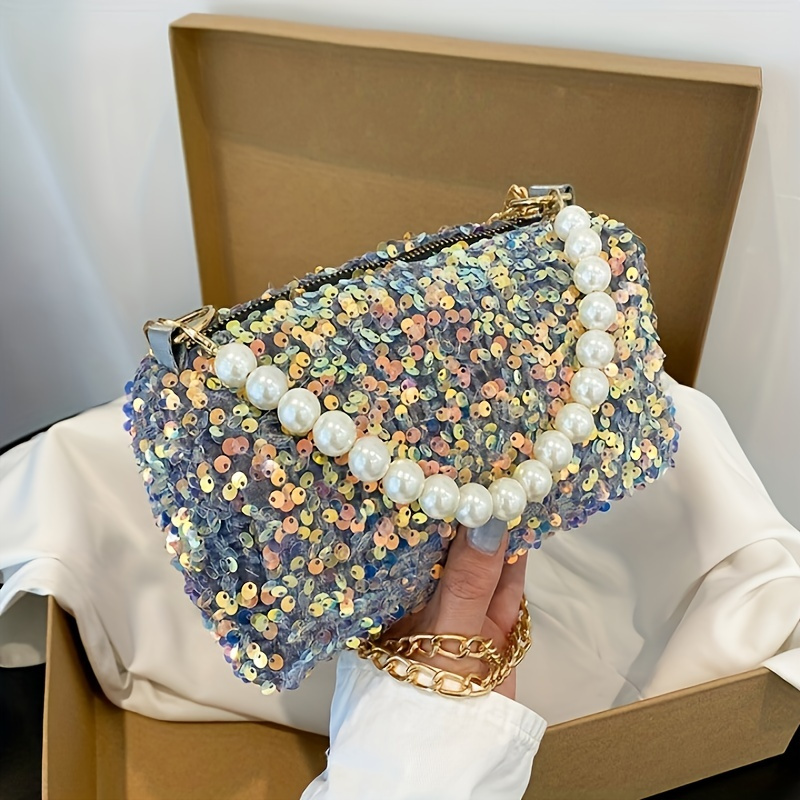 Mia Cotton Purse with Sequins and Chain Handle