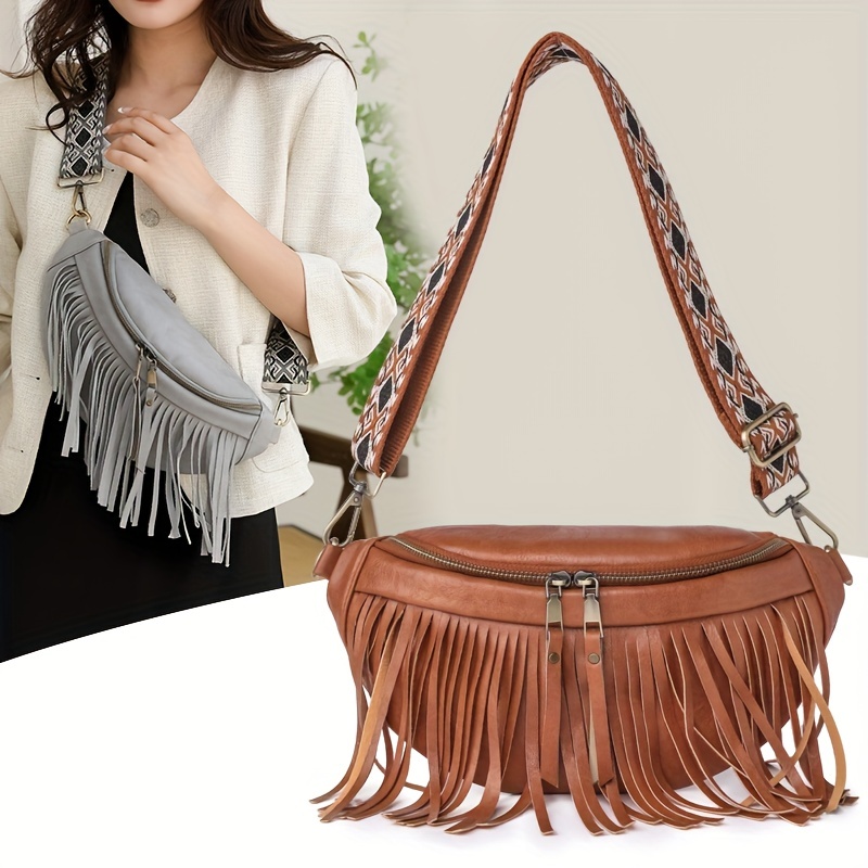 HDE Leather Envelope Fringe Shoulder Bag Tassel Crossbody Handbag Women's  Purse (Camel) 