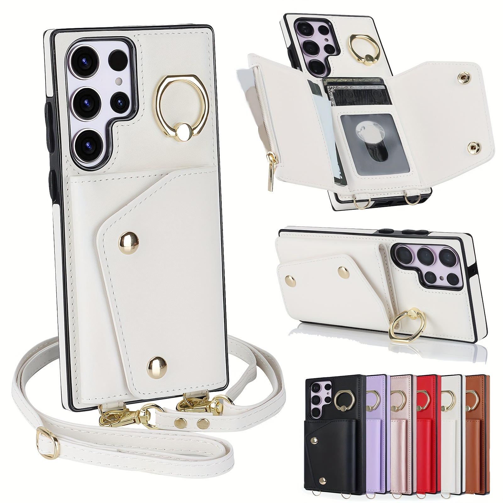 Luxury Leather Retro Square Case w/ Ring For Samsung S23 S22 S21