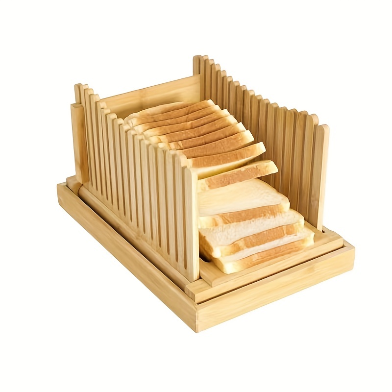 Premium Bamboo Bread Slicer With Stainless-Steel Knife, Foldable And  Compact