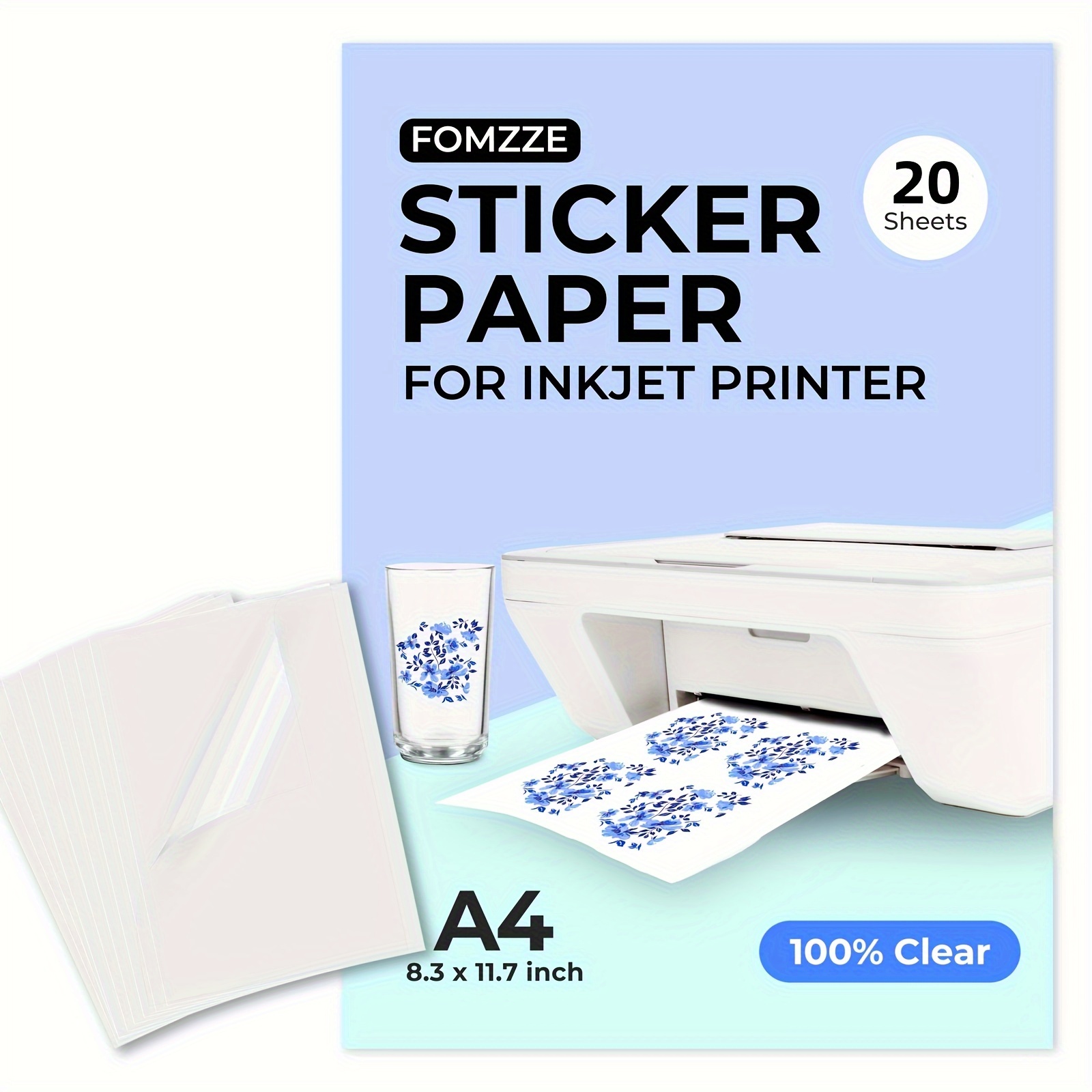 Printable Vinyl Sticker Paper for Inkjet Printer - Frosty Clear -  Semi-Transparent -15 Self-Adhesive Sheets - Waterproof Decal Paper -  Standard Letter Size 8.5x11 