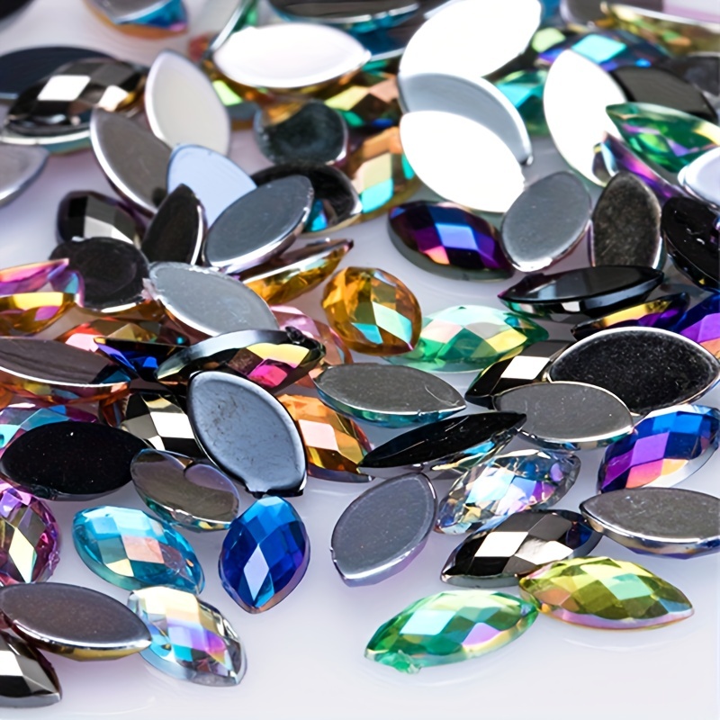 1000 diamantes de imitación para manualidades, cristales de cristal con  forma de ojo de caballo, cristales brillantes con purpurina en la parte