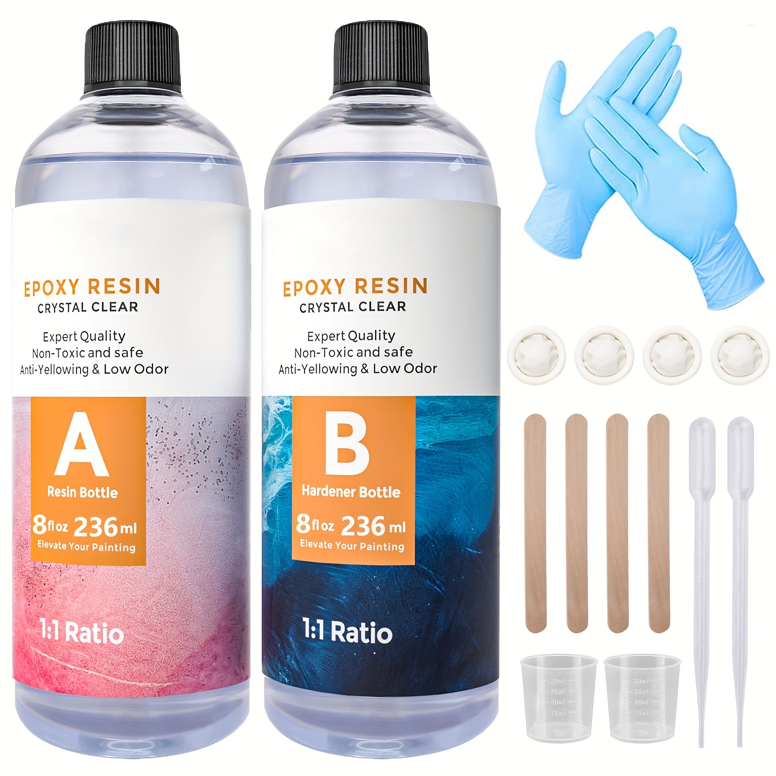 Epoxy Resin Crystal Clear Casting Kit 16 Oz Coating Resin Starter Kit for  Beginners Jewelry Tumblers Arts Crafts, Mica Powders, Mixing Sticks,  Silicone Cups, Gloves, Pipettes