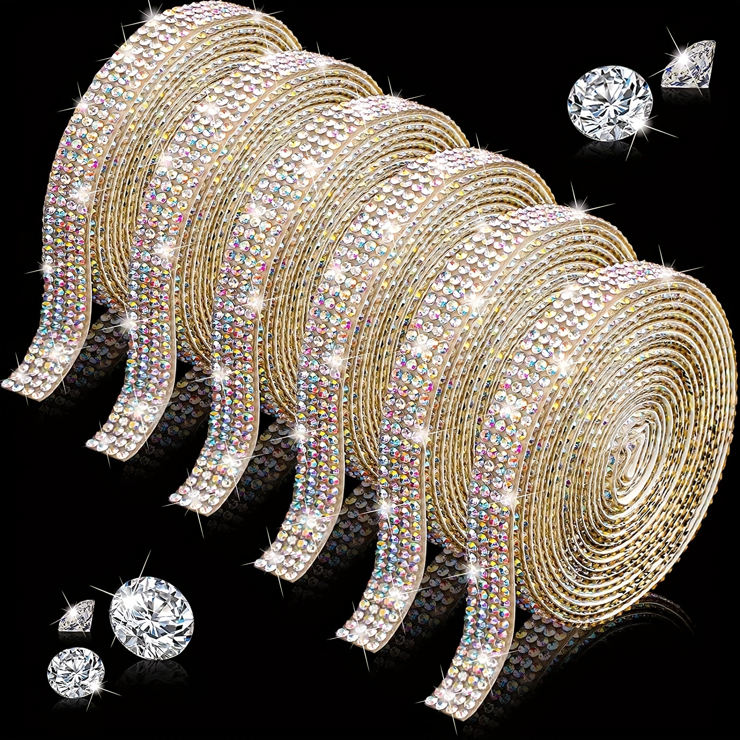 6 Rolls Self Adhesive Crystal Rhinestone Ribbon Diamond Bling Ribbons Wrap  6 Yards Mesh Glittering Sticker Roll for Arts Crafts Wedding Birthday DIY