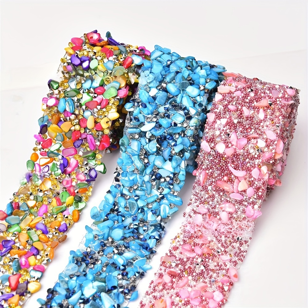 Hot Fix 1.6cm Wide Glitter Glass Rhinestone Ribbon Iron on Strass Long  Strip Crystal Trim for Shoes Bags Clothes Embellishment
